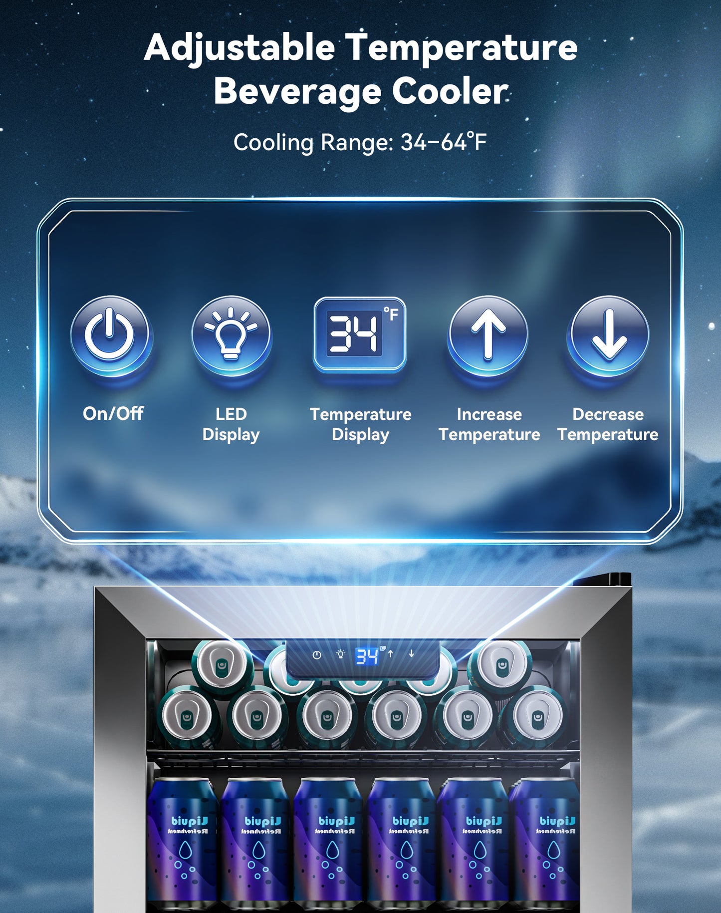 Tehanld 130 Can Beverage Refrigerator with Reversible Glass Door, 3.2 Cu.Ft Drink Cooler with Adjustable Thermostat (34–64°F), Freestanding Beverage Fridge for Soda, Beer & Home Bar