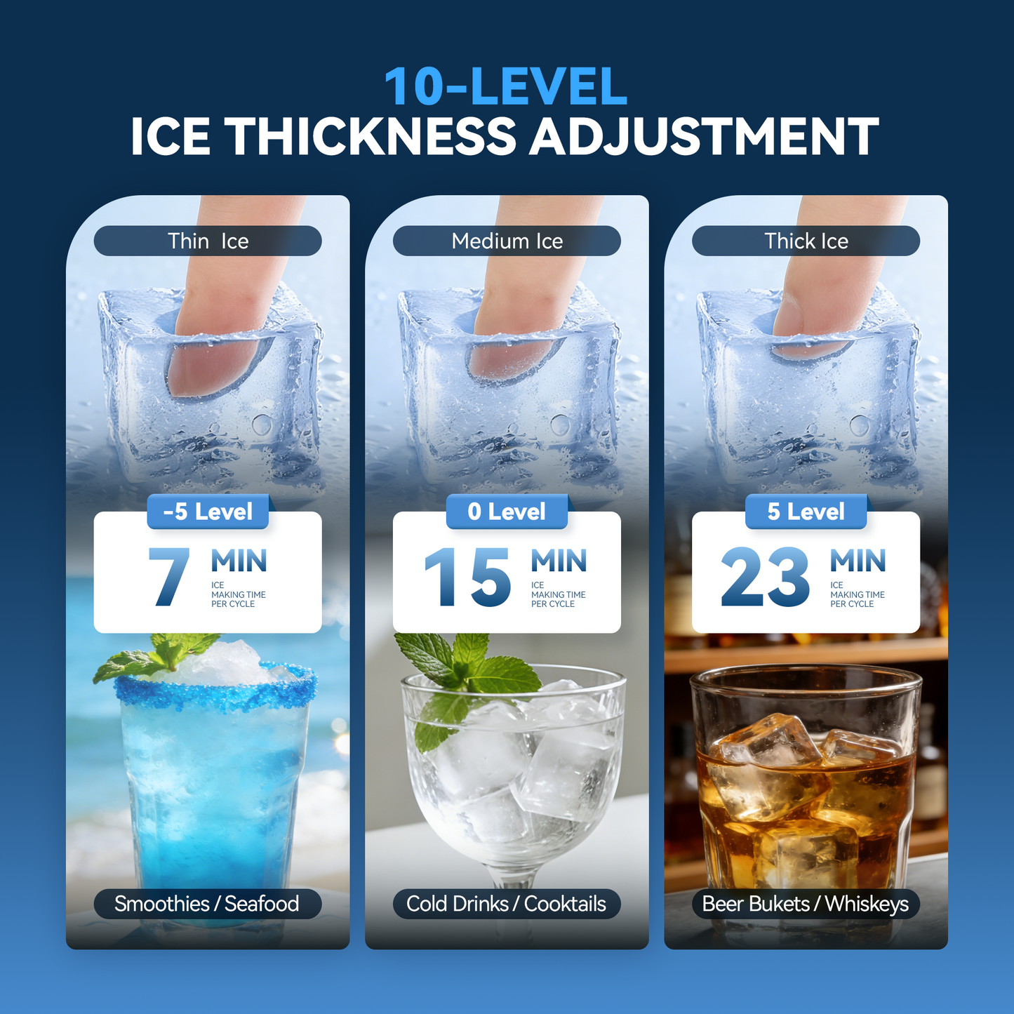 Tehanld Commercial Ice Maker Machine, 110LBS/24H with 33LBS Large Storage Capacity, 50 Ice Cubes/15 Mins, Ice Machine with Self-Cleaning & Water Filter, Under Counter & Freestanding for Home, Bar