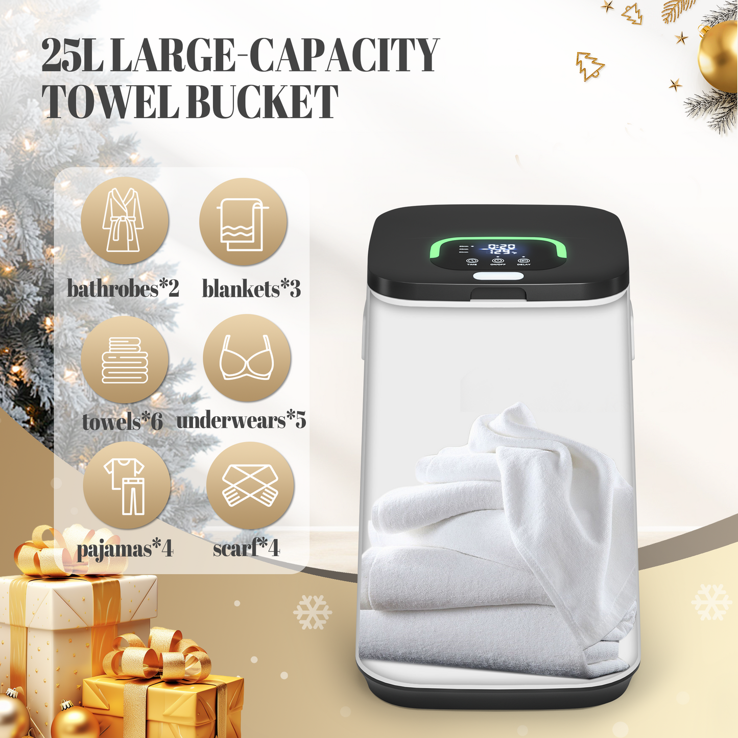 Bathroom Towel Warmer, 25L Large Towel Warmer Features Led Display with Easy Temp and Time Control, Auto Shut Off, Evenly Heated Hot Towel Warmer for Oversized Towels, Bathrobes, Blankets