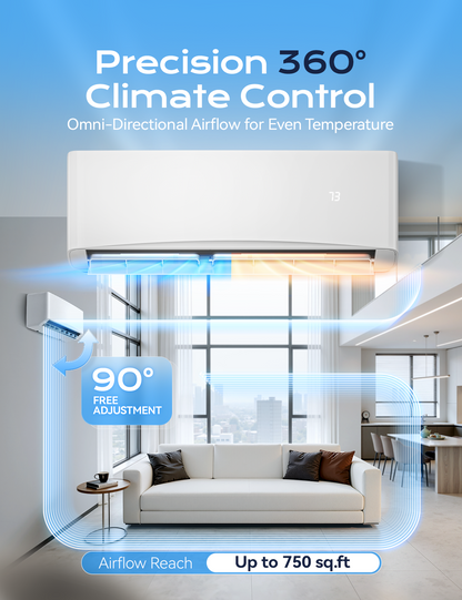 Tehanld 12000 BTU Mini Split Air Conditioner, 17 SEER2 230V Energy Efficient AC Inverter Air Conditioner & Heater Pump System, Cools Up to 750 Sq.Ft, Complete Installation Kit, Upgraded, White