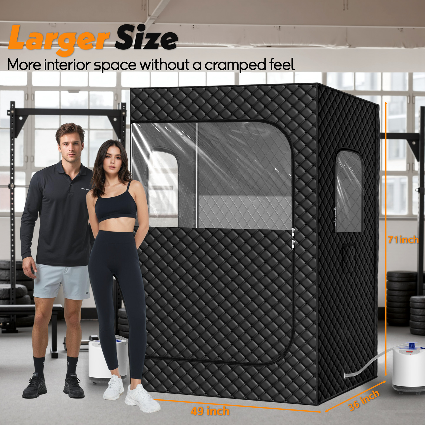 2 Person Portable Steam Sauna for Home, Extra Large Sauna Box, Upgraded 2 Steamer, 2 Foldable Chair & Remote Control, Black