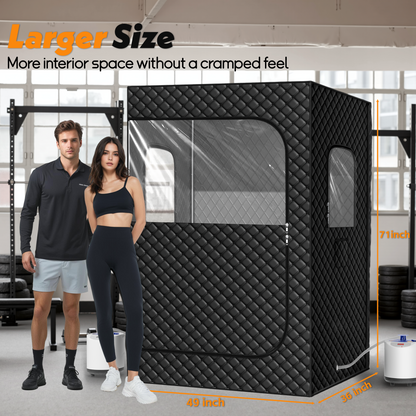 2 Person Portable Steam Sauna for Home, Extra Large Sauna Box, Upgraded 2 Steamer, 2 Foldable Chair & Remote Control, Black