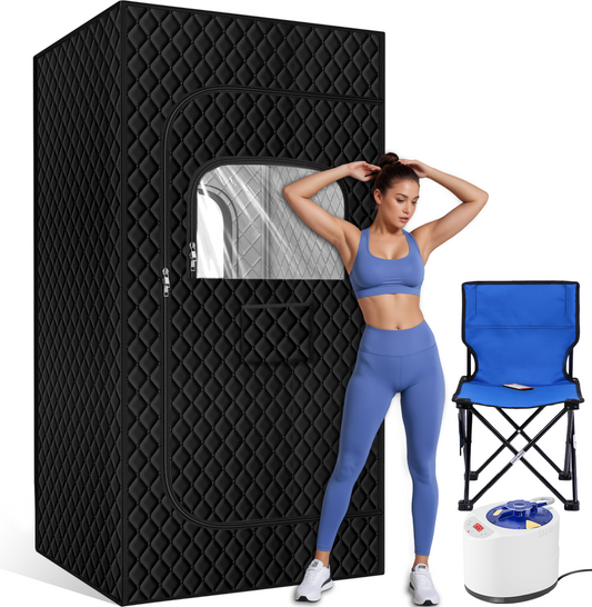 Portable Sauna Box for Home, Personal Steam Nurecover Saunas Heater at Home Use, 3L 1200W Steamer, Indoor Foldable Sauna Tent, Dry Sauna SPA Full Body, 2.7’ x 2.7’ x 5.9’ (Satin Cotton, Black)