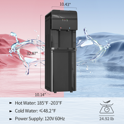 Tehanld Top Loading Water Cooler Dispenser Hot Cold & Cool Water Dispenser for 3 or 5 Gallon Bottles, Child Safety Lock, Simple Quite Design, Ideal for Home, Office, Living Room, Garnet Black