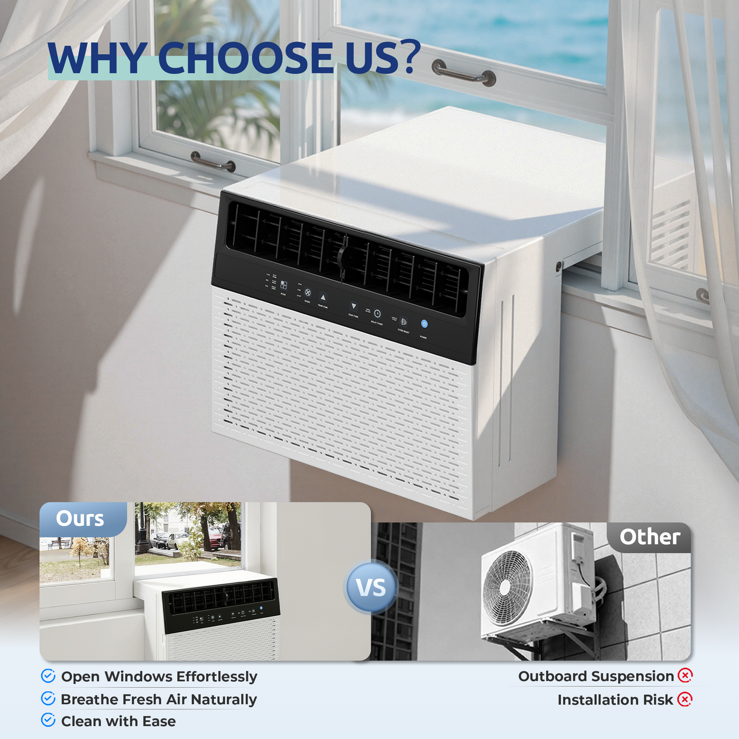 Tehanld 10,000 BTU U-Shaped Smart Inverter Window Air Conditioner,450 Sq.Ft Cooling Capacity, Ultra Quiet Operation, Open Window Flexibility with full view, Energy Saving,Remote Control