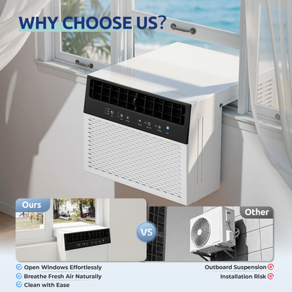 Tehanld 10,000 BTU U-Shaped Smart Inverter Window Air Conditioner,450 Sq.Ft Cooling Capacity, Ultra Quiet Operation, Open Window Flexibility with full view, Energy Saving,Remote Control