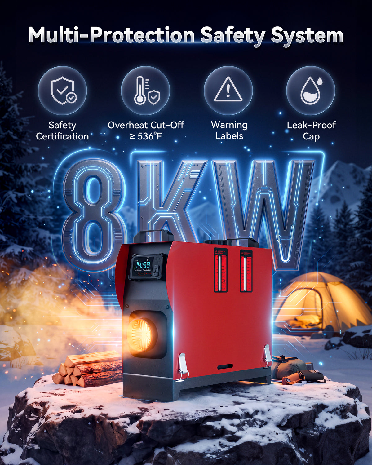 Tehanld 8KW Diesel Heater, 12V/24V All-in-One Portable Air Heater