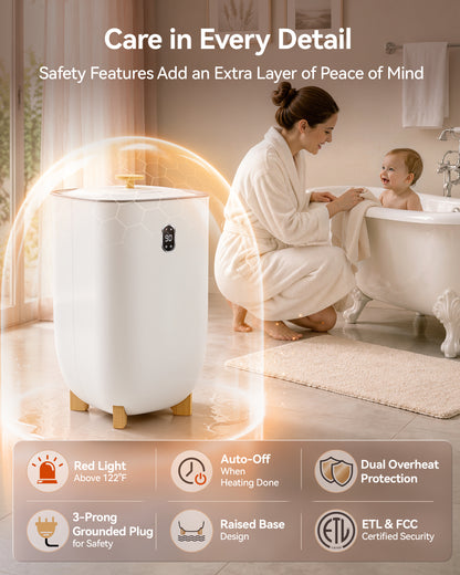 Towel Warmer, 40L Towel Warmers for Bathroom Features 2 Heat Settings, Higher Temperatures and Quicker Heating of Towels, Bathrobes and Blankets, Ideal for Home Spa, Natural Grain