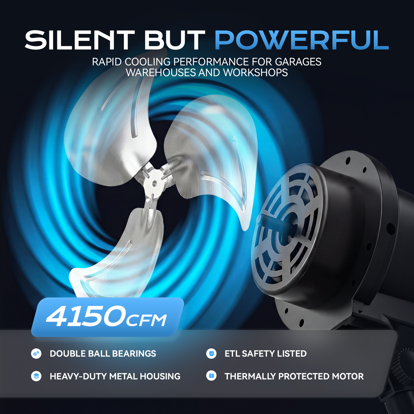 Tehanld Industrial Wall Fan 20 Inch - 3400 CFM High Velocity Airflow, Heavy Duty Metal Wall Mounted Fan with 80° Oscillation & Adjustable Tilt, 3-Speed Commercial Fan for Workshop & Patio