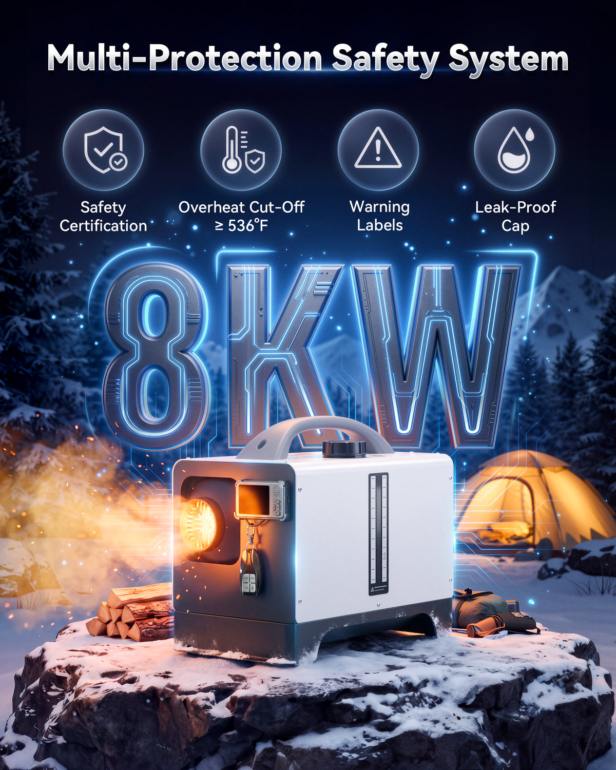 Tehanld 8KW Diesel Heater, 12V/24V/110V Portable Diesel Air Heater