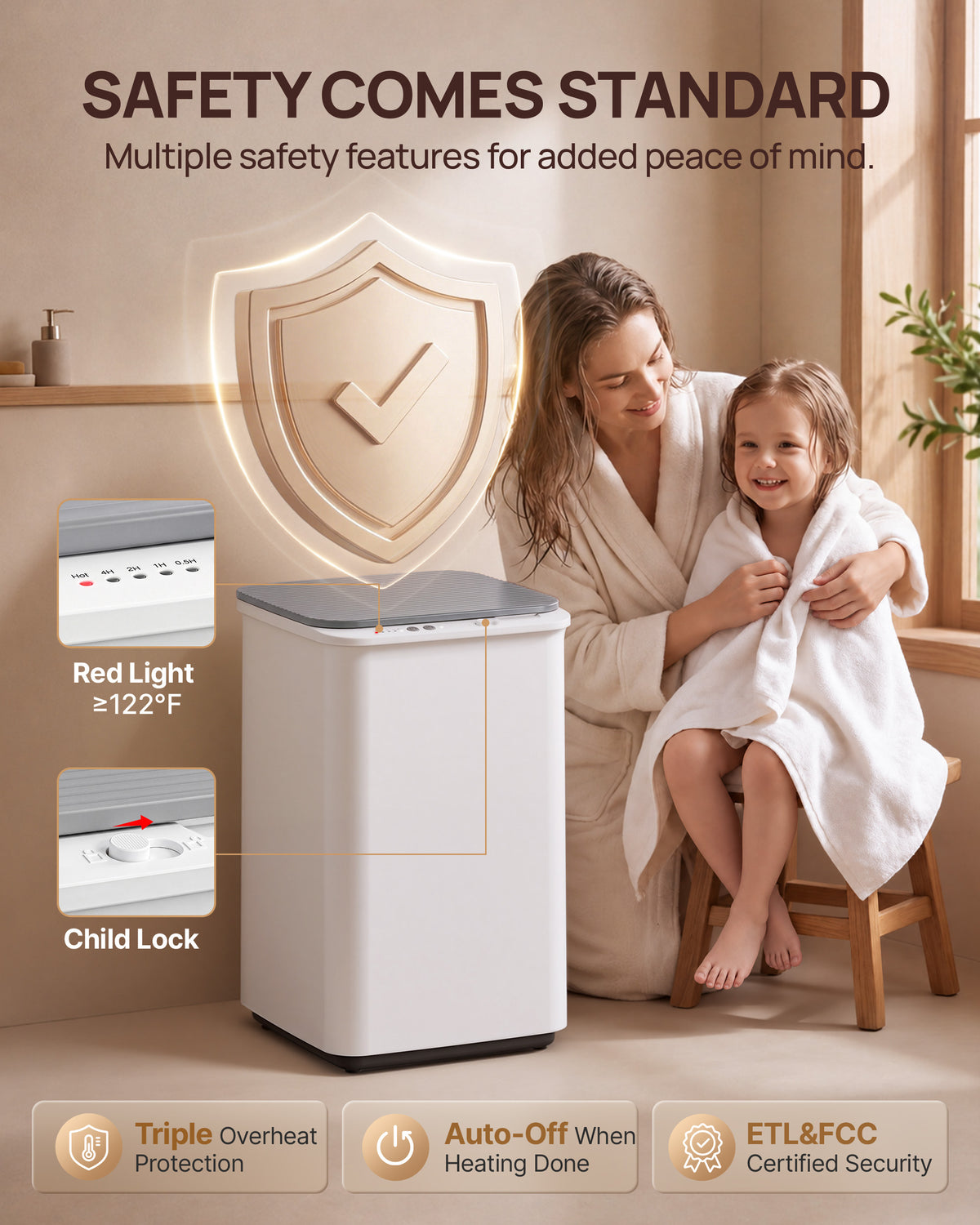Towel Warmer Bucket for Bathroom Fits 3 Oversized Towels, Gray | 5-6 Towels, 4-Timer, 360° Fast Heating, Fragrance Tray, Auto Shut-Off, ETL&FCC, Triple Overheat Protection, Child Lock