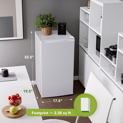 3.2 Cu.Ft Mini Fridge for Bedroom Office Dorm, Small Refrigerator with Freezer, Compact Fridge with Adjustable Thermostat, Low Noise, Energy Saving, White