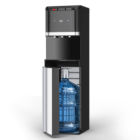 Bottom Loading Water Cooler Dispenser for 5 Gallon Bottles, Stainless Steel Water Cooler with 3 Temperature -Hot, Cold & Room, Child Safety Lock, Ideal for Home and Office, Vulcan Black