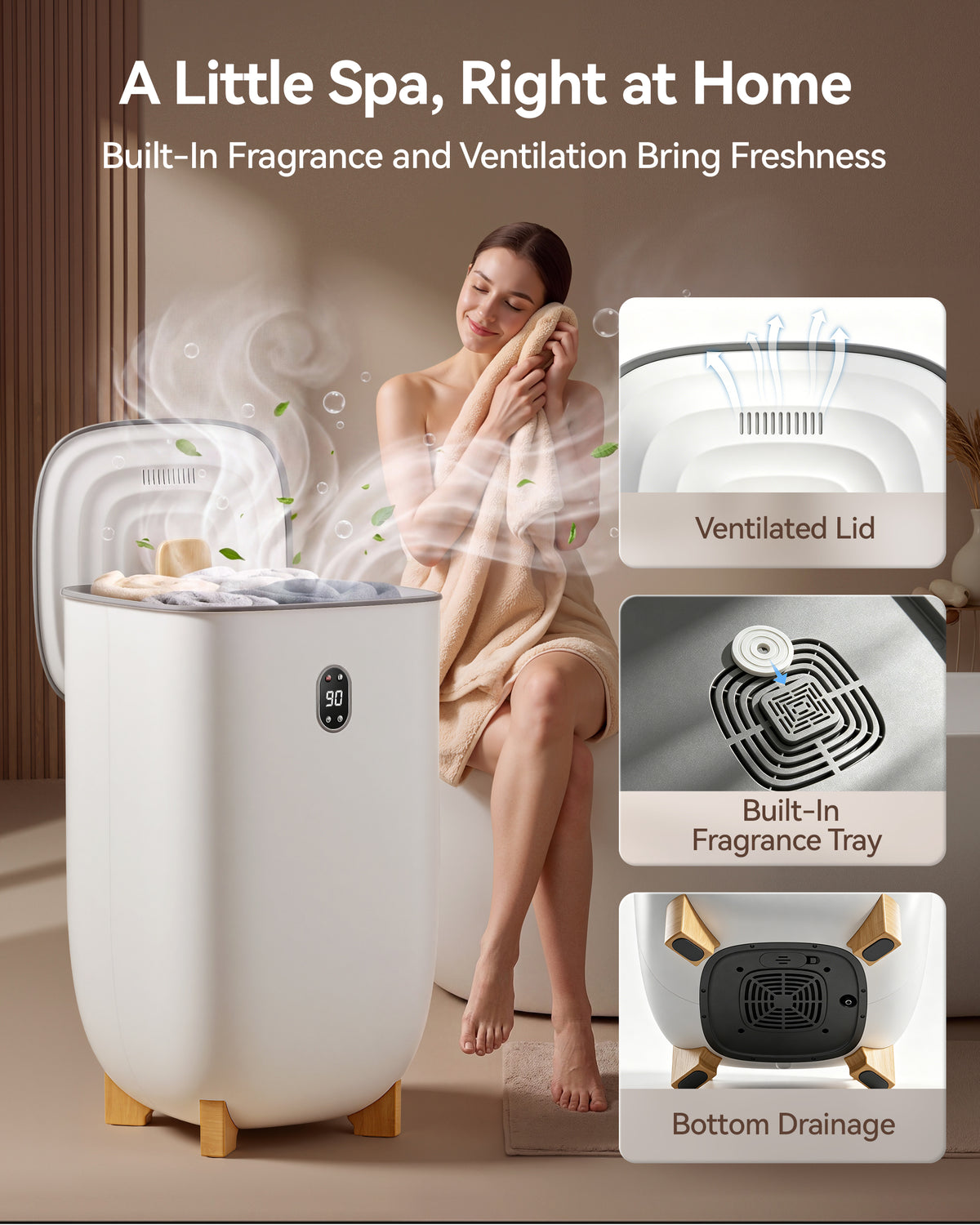 Towel Warmer, 40L Towel Warmers for Bathroom Features 2 Heat Settings, Higher Temperatures and Quicker Heating of Towels, Bathrobes and Blankets, Ideal for Home Spa, Natural Grain