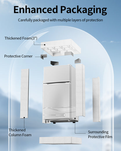 3.4 Cu.Ft Small Refrigerator with Freezer, Mini Fridge with Freezer, 7 Settings Temperature Adjustable, Double Door, Compact Refrigerator for Bedroom, Dorm and Office, White