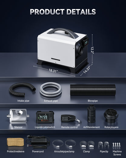Tehanld 8KW Diesel Heater, 12V/24V/110V Portable Diesel Air Heater
