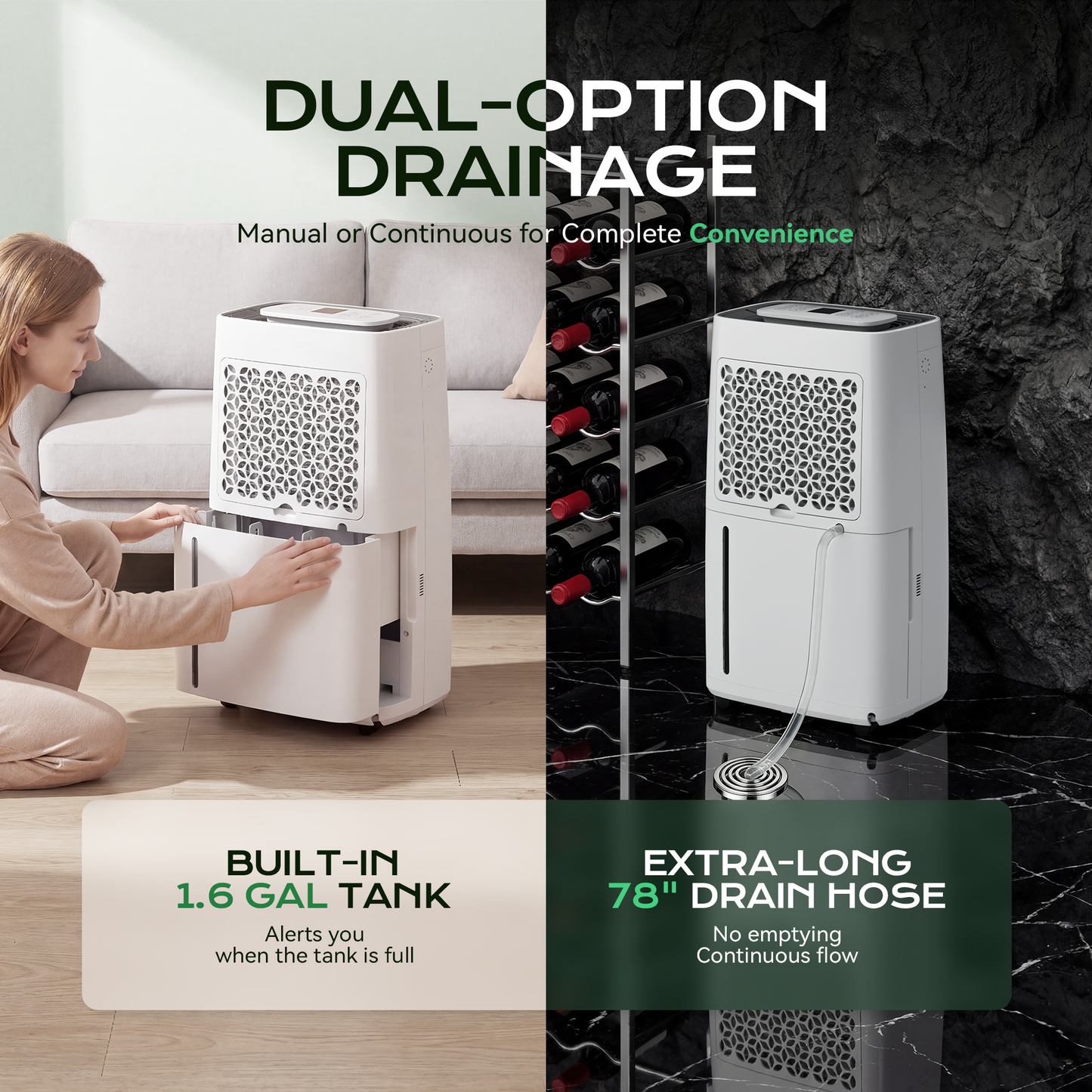 Tehanld Max 82 Pint Dehumidifier for Basement With Drain Hose, Large Dehumidifier for 5000 Sq Ft, 4 Modes, 1.6 Gal Tank, 40dB Quiet, Child Lock, Ideal for Basement, Home, Garage