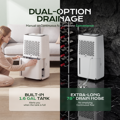 Tehanld Max 82 Pint Dehumidifier for Basement With Drain Hose, Large Dehumidifier for 5000 Sq Ft, 4 Modes, 1.6 Gal Tank, 40dB Quiet, Child Lock, Ideal for Basement, Home, Garage