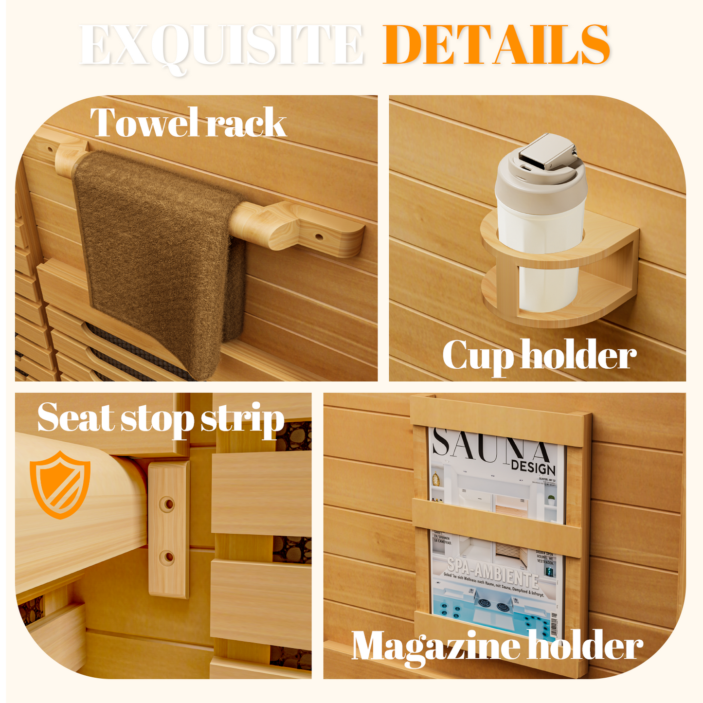 Tehanld Low EMF Full Spectrum Infrared Sauna - 2-Person Home Indoor Wooden Sauna with 2000W Fast Heating, Dual Tempered Glass & Bluetooth Speakers (Warm Wood Hue)