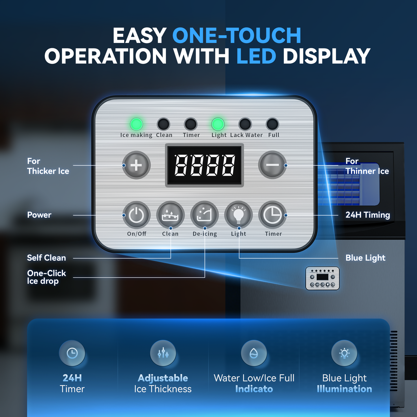 Tehanld Commercial Ice Maker Machine, 110LBS/24H with 33LBS Large Storage Capacity, 50 Ice Cubes/15 Mins, Ice Machine with Self-Cleaning & Water Filter, Under Counter & Freestanding for Home, Bar