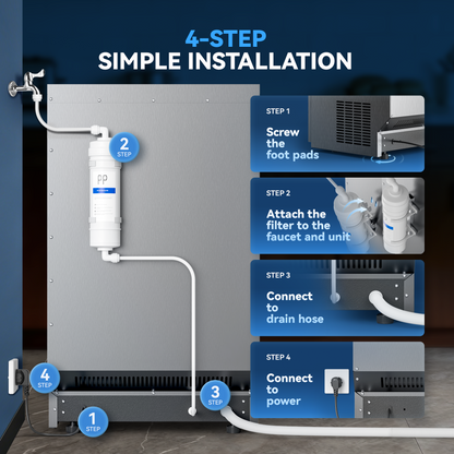 Tehanld Commercial Ice Maker Machine, 110LBS/24H with 33LBS Large Storage Capacity, 50 Ice Cubes/15 Mins, Ice Machine with Self-Cleaning & Water Filter, Under Counter & Freestanding for Home, Bar