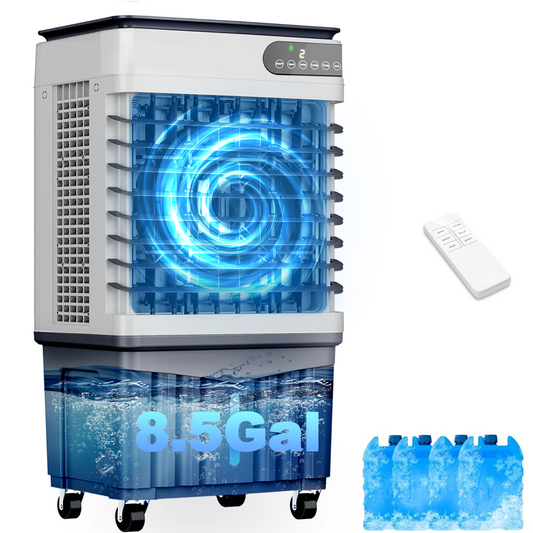 Swamp Cooler Air Conditioners, Large 8.3-Gal Tank for 7d Cooling, 4-IN-1 Portable Evaporative Cooler with LED Touch Screen, 3 Fan Speeds,12H Timer and Remote, 600 sq ft, Ideal for Large Rooms