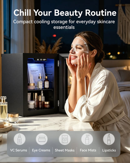 Tehanld 0.6 Cu.ft Beverage Cooler, Compressor Mini Fridge with Glass Door, Small Beverage Refrigerator 40-61°F Adjustable Temperature, Freestanding Soda Beer Fridge for Office, Bedroom, Black