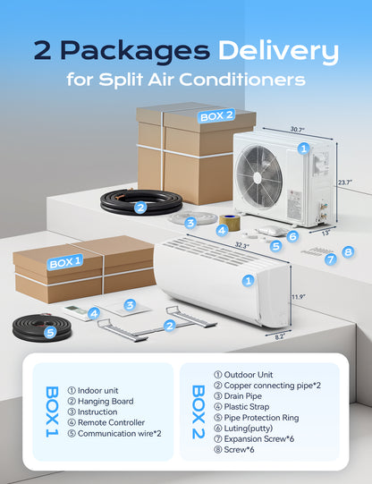 Tehanld Mini Split Ac/Heating System - Upgraded 12000 BTU Mini Split Air Conditioner with Heat Pump, 19 SEER2 115V Energy Efficient AC Unit Up to 750 Sq.Ft, Complete Installation Kit