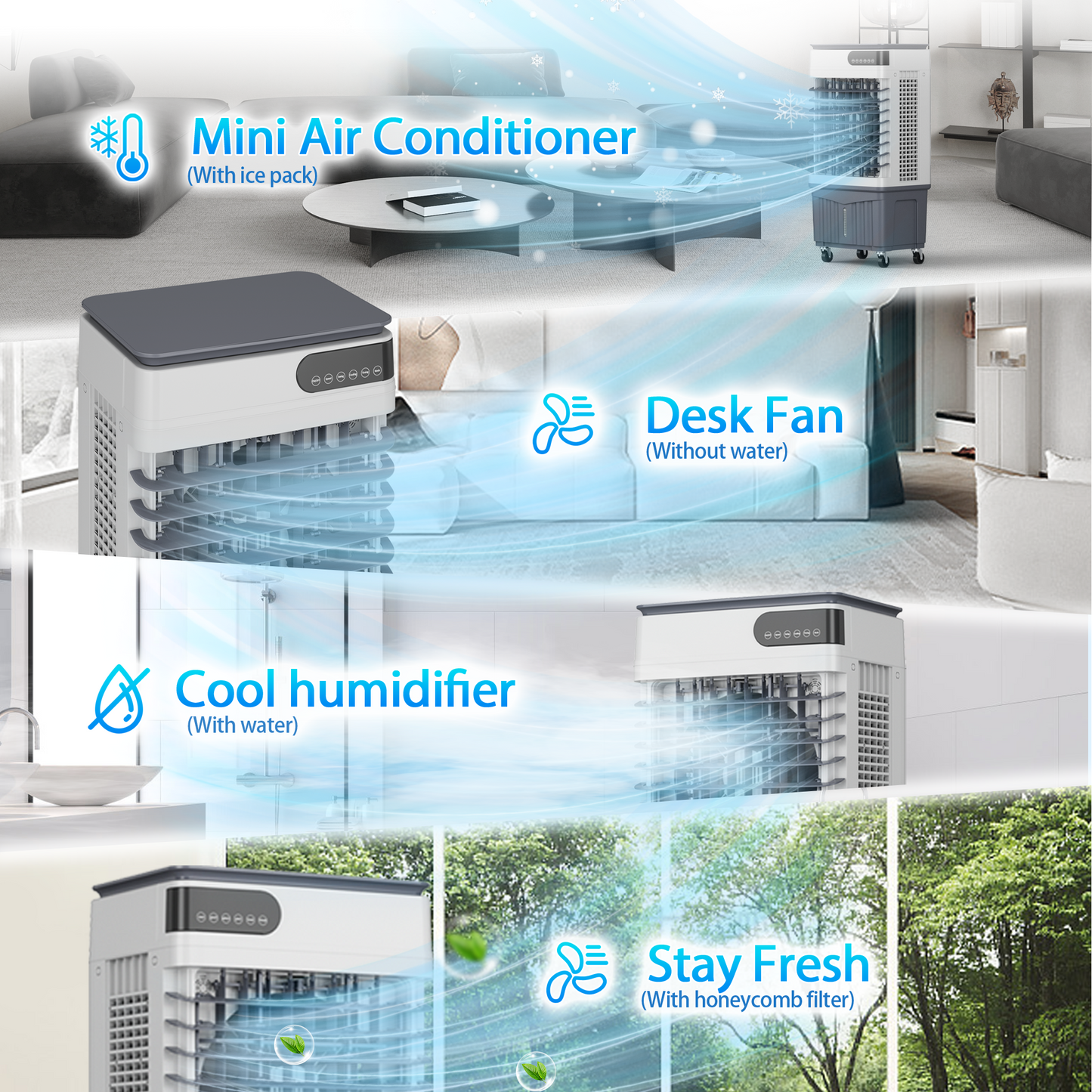 Swamp Cooler Air Conditioners, Large 8.5-Gal Tank for 7d Cooling, 4-IN-1 Portable Evaporative Cooler with LED Touch Screen, 3 Speeds, 12H Timer & Remote, 600 Sq.Ft Coverage, Ideal for Large Rooms Brand: Tehanld
