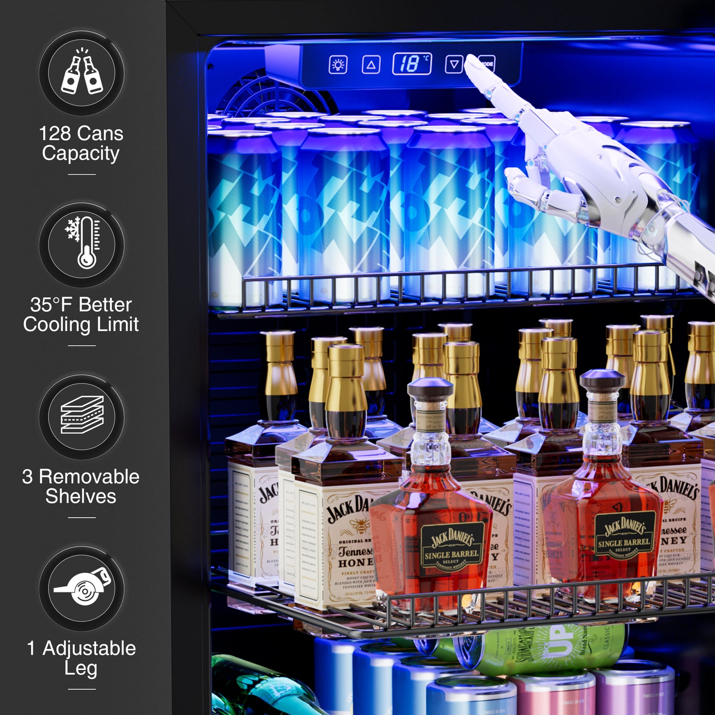 2.5 Cu.Ft Beverage Fridge, Mini Fridge With Glass Door, Beverage Cooler Refrigerator, Wine Drink Beer Fridge, Adjustable Shelves & Digital Temperature Display, 22 Bottle 95 Can