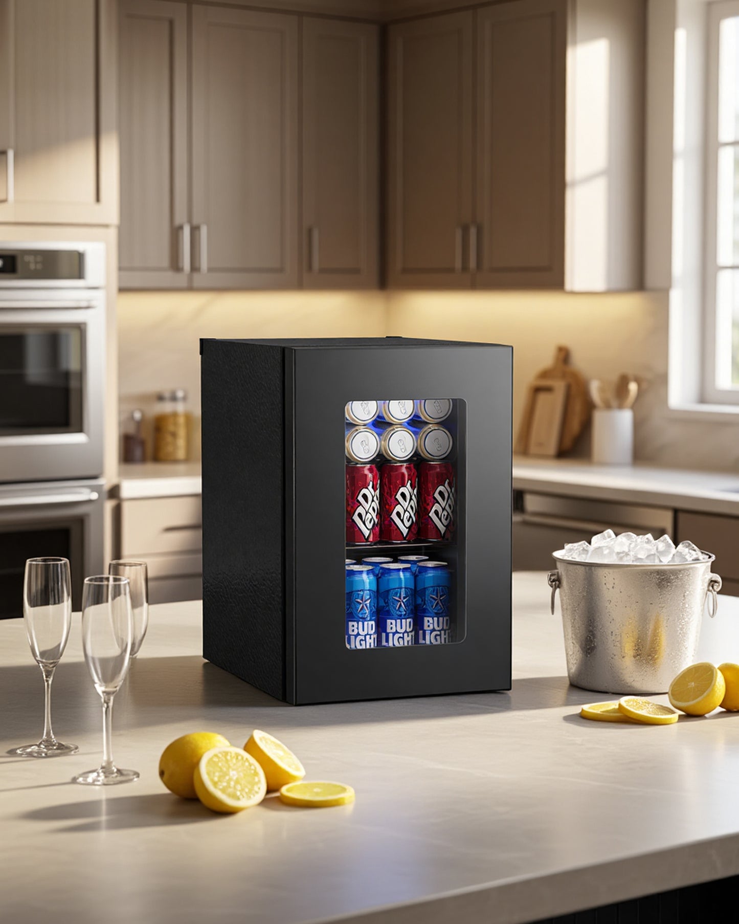 Tehanld 0.6 Cu.ft Beverage Cooler, Compressor Mini Fridge with Glass Door, Small Beverage Refrigerator 40-61°F Adjustable Temperature, Freestanding Soda Beer Fridge for Office, Bedroom, Black