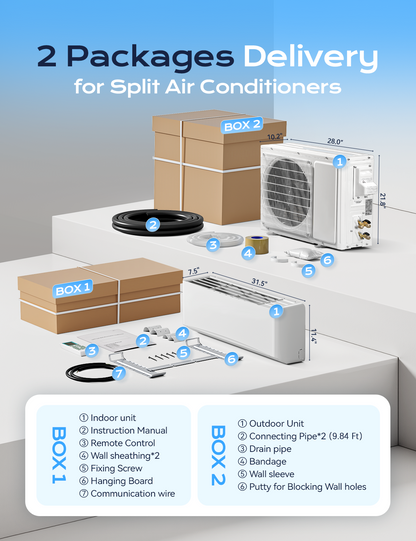 Tehanld 12000 BTU Mini Split Air Conditioner, 17 SEER2 230V Energy Efficient AC Inverter Air Conditioner & Heater Pump System, Cools Up to 750 Sq.Ft, Complete Installation Kit, Upgraded, White