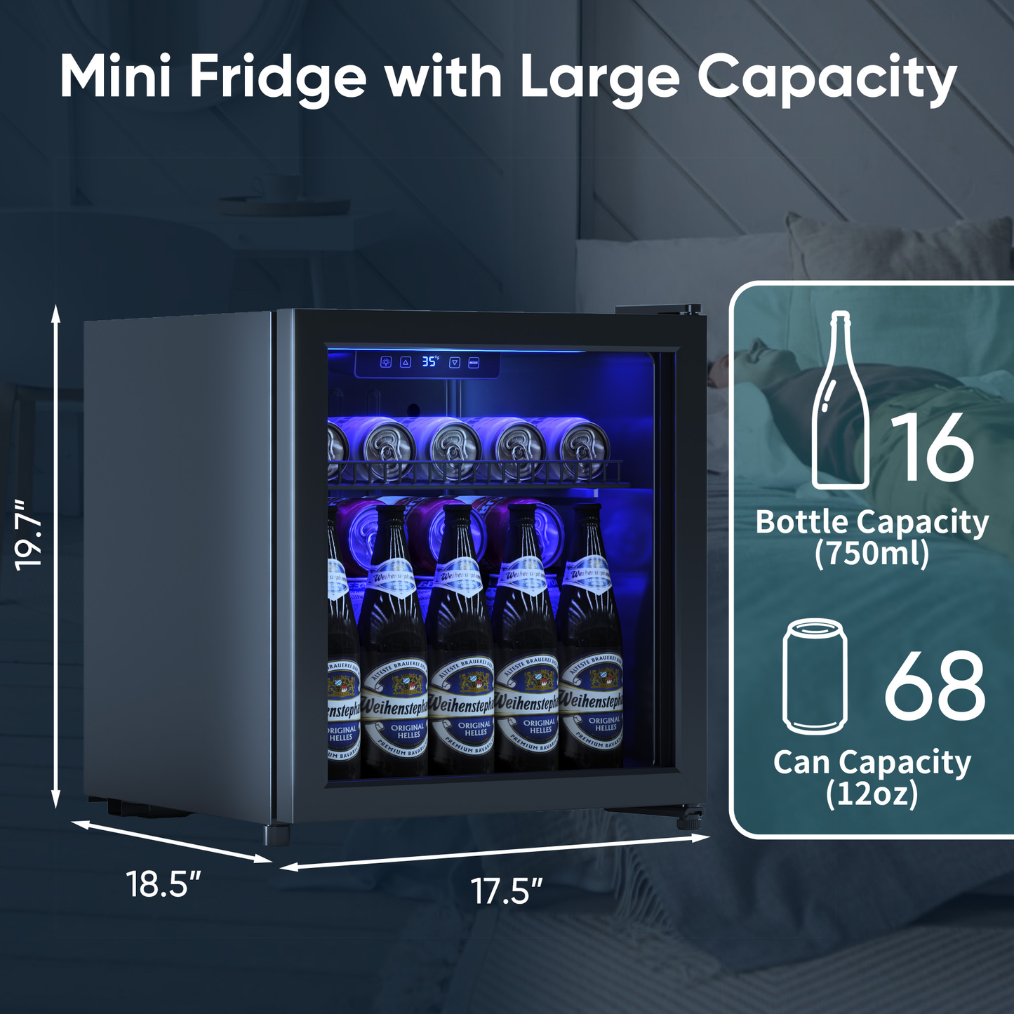 1.77 Cu.Ft Beverage Refrigerator, Mini Fridge With Glass Door, Beverage Cooler Refrigerator, Wine Drink Beer Fridge, Adjustable Shelves (Black)