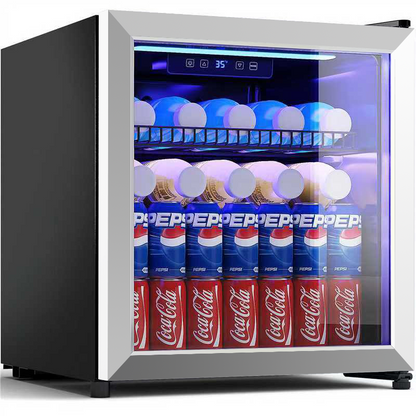 1.77 Cu.Ft Beverage Fridge, Mini Fridge With Glass Door, Beverage Cooler Refrigerator, Wine Drink Beer Fridge, Adjustable Shelves & Digital Temperature Display, 16 Bottle 68 Can