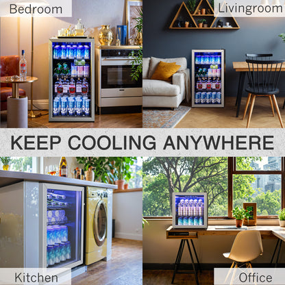 2.5 Cu.Ft Beverage Fridge, Mini Fridge With Glass Door, Beverage Cooler Refrigerator, Wine Drink Beer Fridge, Adjustable Shelves & Digital Temperature Display, 22 Bottle 95 Can