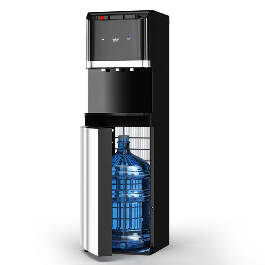 Tehanld Bottom Loading Water Cooler Dispenser for 5 Gallon Bottles,Stainless Steel Water Cooler with 3 Temperature -Hot, Cold & Room,Child Safety Lock,Ideal for Home and Office, Mat Black
