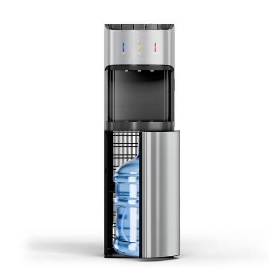 Tehanld  Bottom Loading Water Cooler Dispenser for 5 Gallon Bottles, Water Dispenser with Hot, Room & Cold Spouts, Child Safety Lock, LED Display with Empty Bottle Alert, Silvery